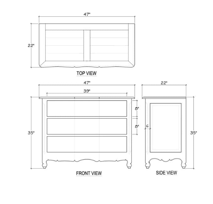 Provence Black Distressed 3 Drawer Dresser - Pre-Order Now | Custom Colour & Finish Options Available