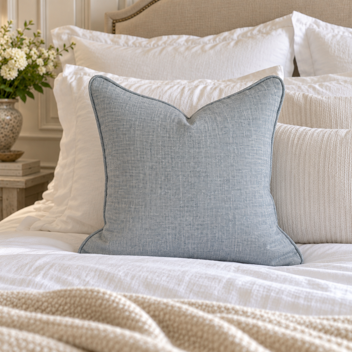 Odette Pale Blue Toile Cushion 50cm x 50cm