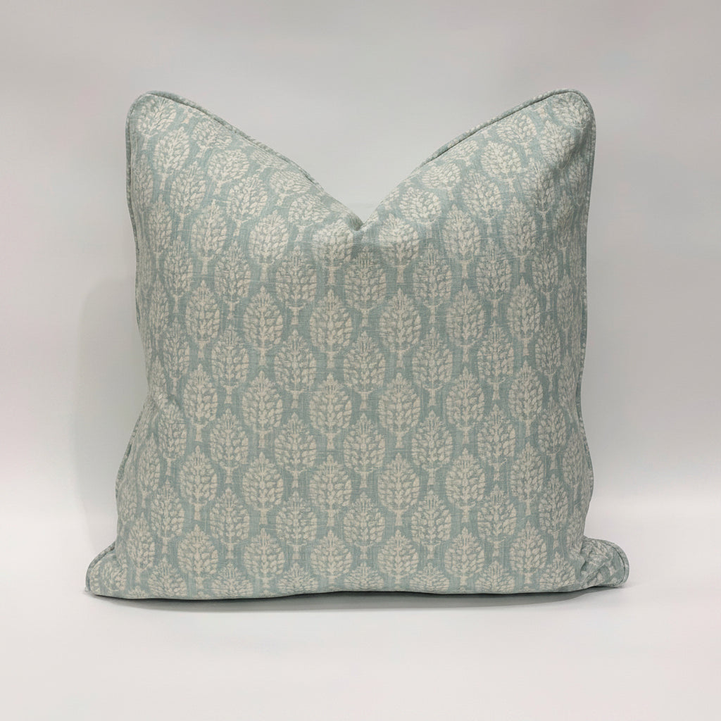 Crafted from Slender Morris' sumptuous heavyweight fabric, this stand-out Aqua Kemble Patterned Cushion displays a light aqua base adorned with delicate pastel tones, creating an elegant and graceful accompaniment to your plush home decor.
