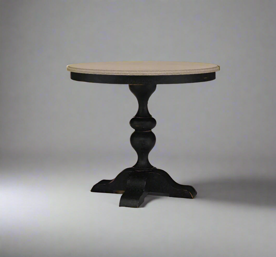 Sydney Distressed Oak & Black Timber Round Table - Arriving May
