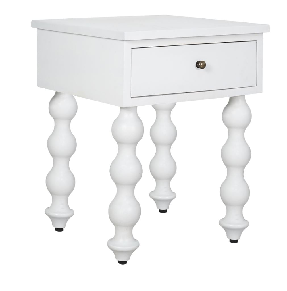 White Turned Leg Bedside Table - Pre Order