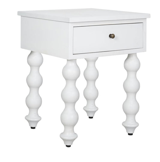 White Turned Leg Bedside Table - Pre Order