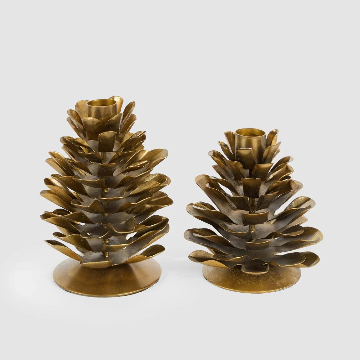 Arabella Antique Gold Iron Pinecone Candle Holder - Large