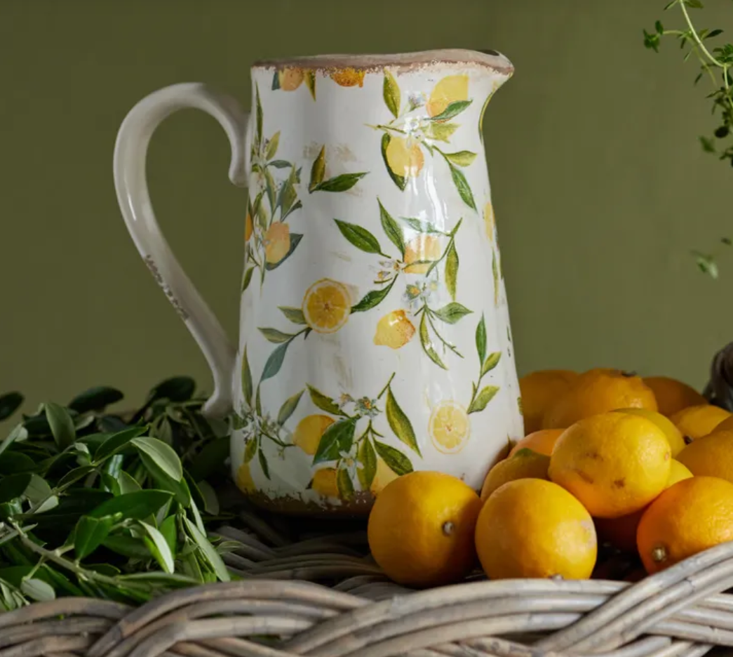 Sicily Lemon Botantical Stoneware Jug - Tall