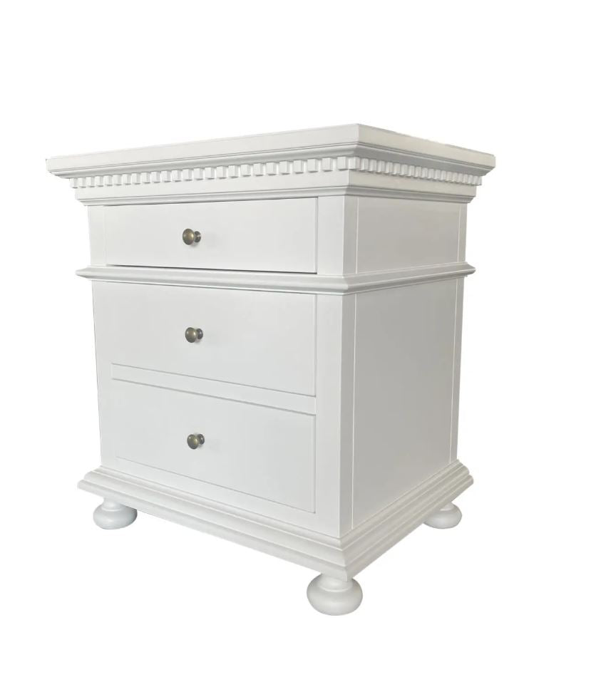 Chelsea White Satin Bedside Drawers