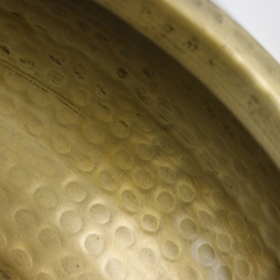 Basque Bowl with handles and hammered antique brass finish, crafted from aluminium—perfect as a striking centrepiece or bold statement piece.