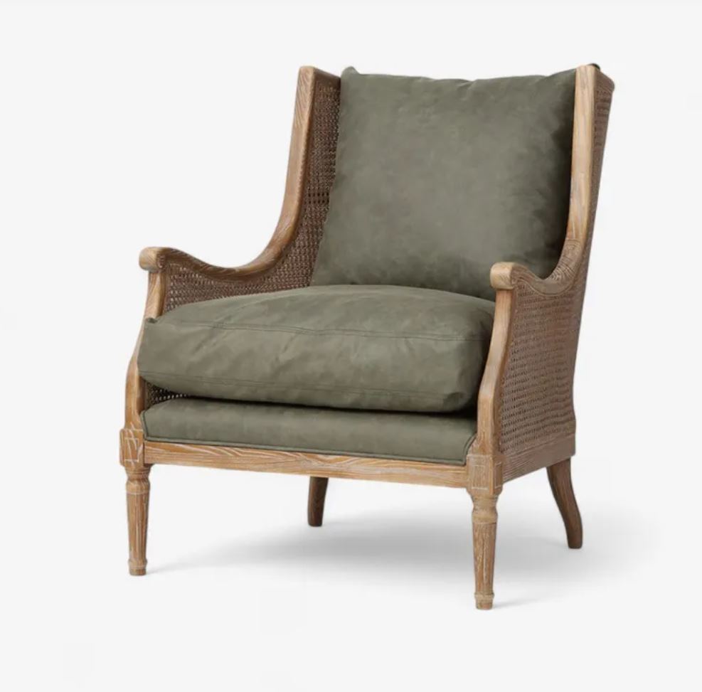 Chester Aged Green Wingback Rattan Occasional Chair