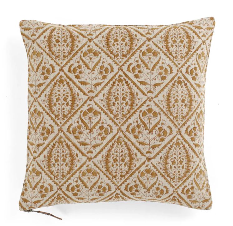 Jaipur Ochre Block Print 100% Linen Cushion - 50cm x 50cm