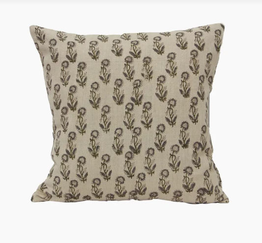 Liliana Floral Hand Block Linen & Cotton Cushion - 50cm x 50cm