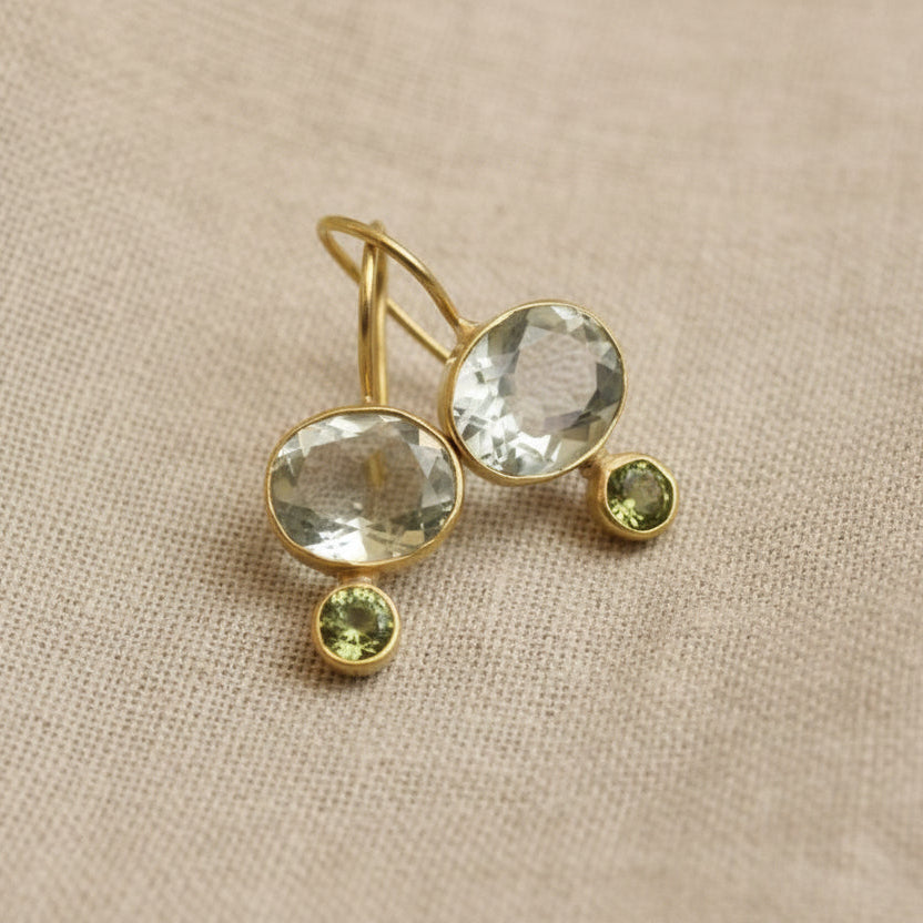Pale Green Oval & Circle Crystal Drop Earrings