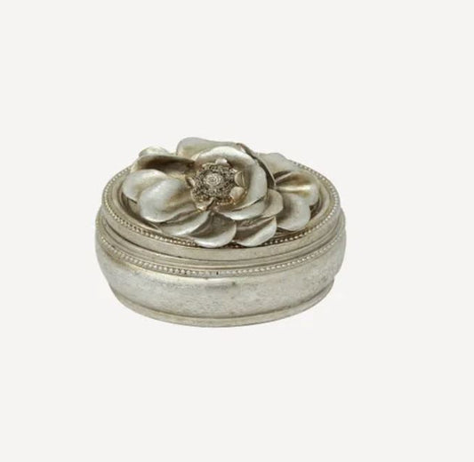 Gardenia Oval Pewter Finish Trinket Box