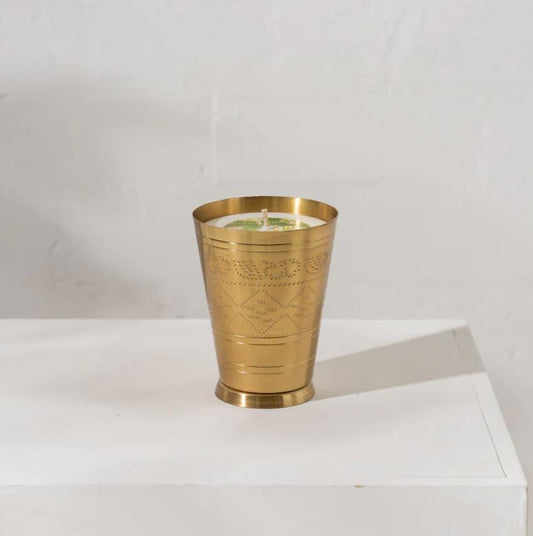 Hand Poured Soy Candle in Brass Lassi Cup - Botantica