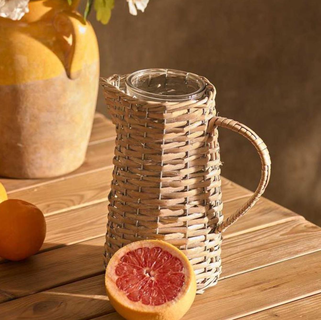 Handwoven Rattan & Glass Jug/Vase