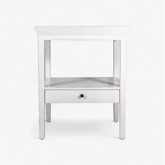 White nightstand with a drawer on a white background