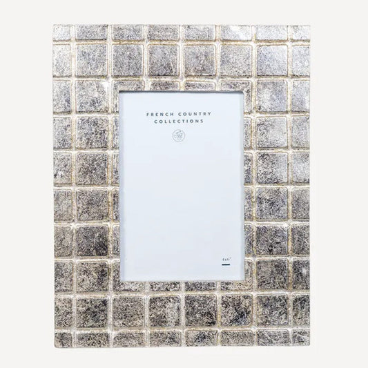 Silver photo frame with grid pattern