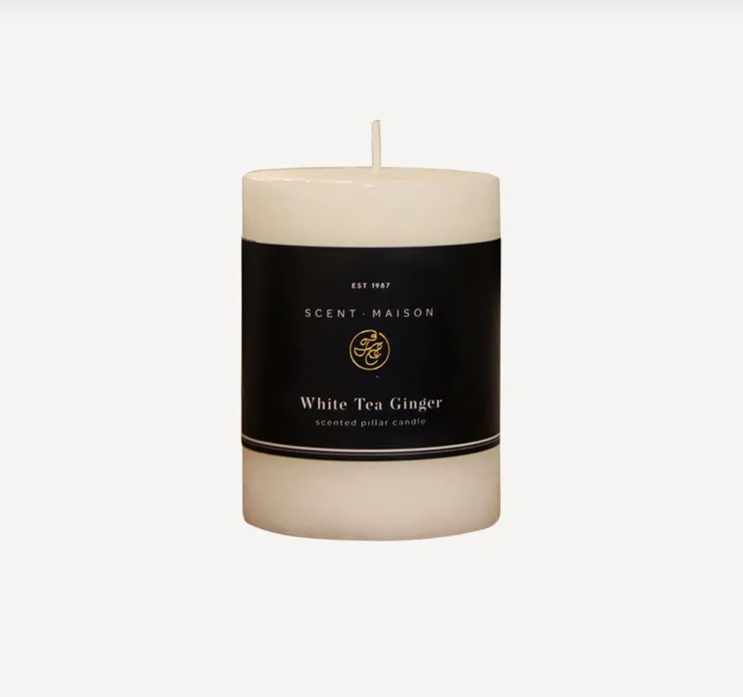 Maison Pillar Candle White Tea Ginger 3" x 4"