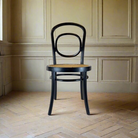 Designed with a black-finished teak frame, the Alam Rattan Chair has a simple arched back designed with and a natural woven seat. Front