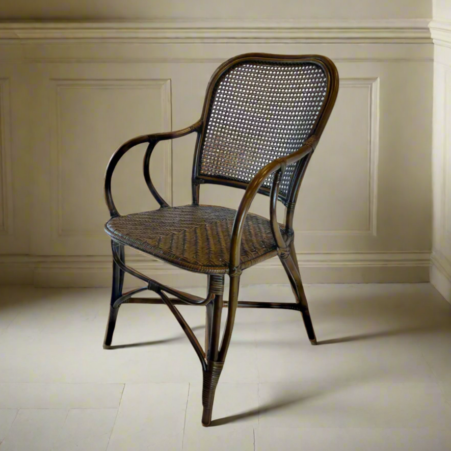 Constructed with an impressive antique finished bamboo frame, the Baik Chair has been designed with a comfortable rattan backing and a natural woven seat to provide maximum support while being stylish and chic. Front