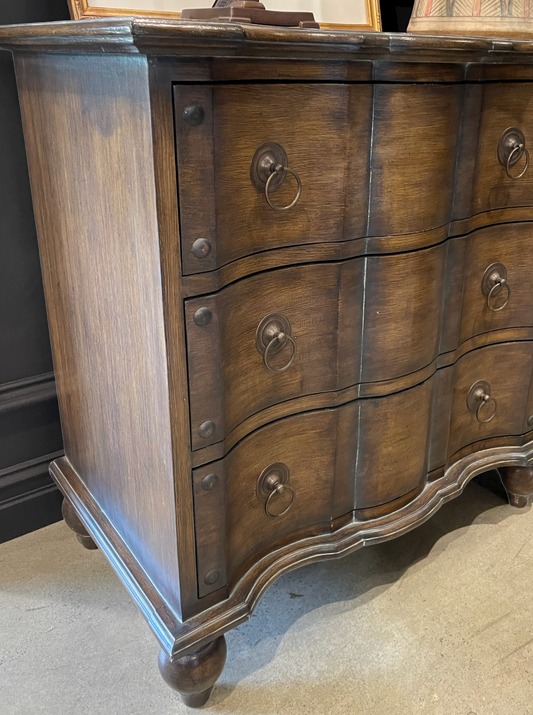 European influenced period design, artisan craftsmen have constructed this stunning and unique Commode Chest out of solid mahogany. Featuring six deep drawers and showcasing warm, rich tones, this piece is destined to become a much admired and desired future heirloom. Side