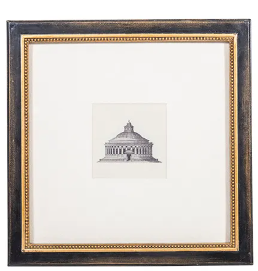 This charming architectural print feature an elegant black frame with gold beading detailing. Front