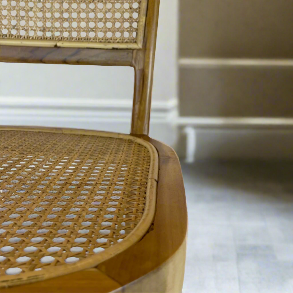 Crafted with high-quality teak wood and rattan, the Kursi Chair has a traditional form that feels warm and welcoming and is also extremely comfortable. Detail
