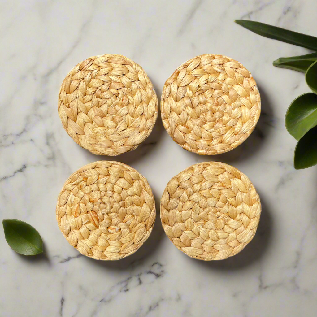 Our handwoven water hyacinth round coasters offer a stylish and elegant way to decorate and protect your table. Not only great for the dinner table, but our rattan coasters also work well on any surface you wish to protect around the house.