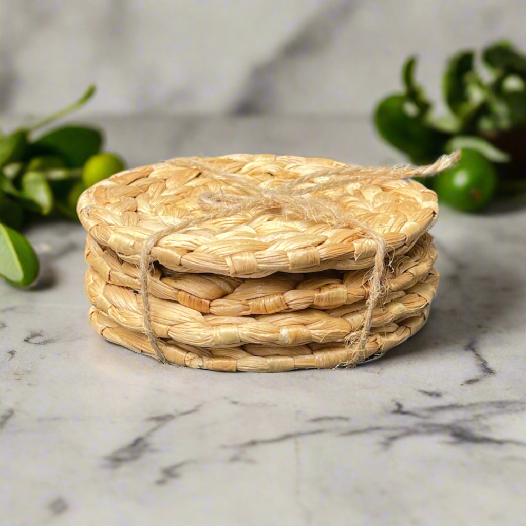 Our handwoven water hyacinth round coasters offer a stylish and elegant way to decorate and protect your table. Not only great for the dinner table, but our rattan coasters also work well on any surface you wish to protect around the house.