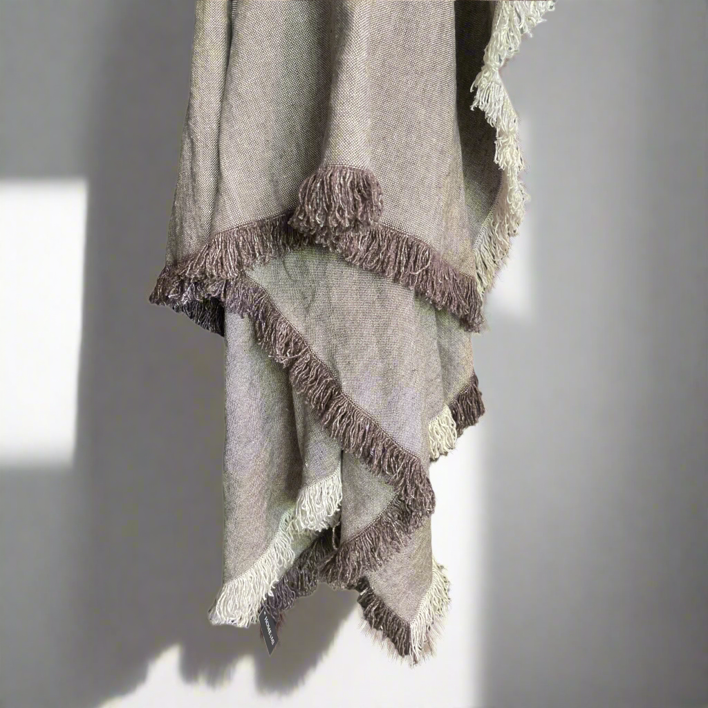 Heavyweight Pure French Linen Grey/Brown Fringe Throw