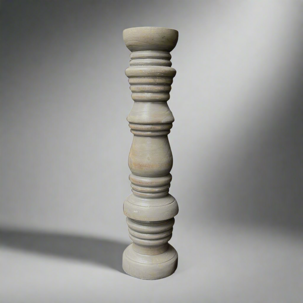 We love the chunky yet elegant Vignola Grey-washed Teak Candle Holder. Their soft curves and shapes accentuate the beauty of the natural recycled teak. They are substantial enough to work on their own or as a beautiful collection of candle holders on a mantelpiece or a table. White.