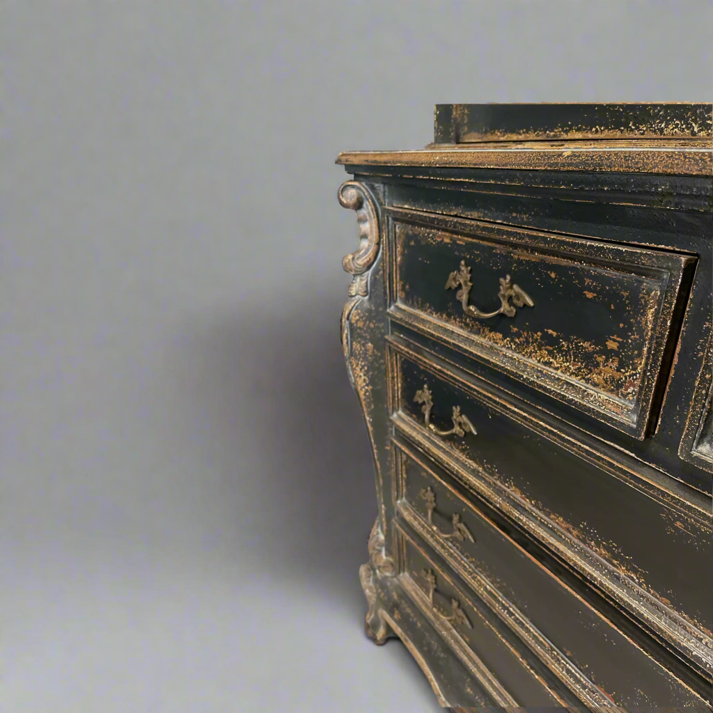 Crafted from Mahogany Wood and carefully distressed for a timeworn appearance, the Alsace Display Cabinet is an exquisite representation of French carpentry at its finest. With 2 glass doors and 5 drawers, it offers excellent storage and display capabilities, making it a truly exceptional piece. Detail