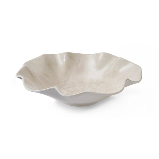 Elevate your table setting with this striking melamine serving bowl, featuring a sophisticated wavy silhouette and delicate ivory print decal. Durable and lightweight, it's perfect for everyday entertaining or casual dining. The contemporary design complements both modern and classic interiors, while the practical melamine construction ensures lasting beauty without the fragility of ceramic. Ideal for serving salads, sides, or fresh fruit with understated elegance.