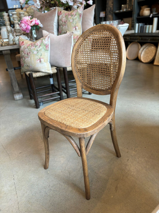 Crafted from oak, the Odette Chair lends an air of sophistication and elegance to this classic French provincial style dining or occasional chair, with its cane back providing an organic element for a refined, inviting look. Front