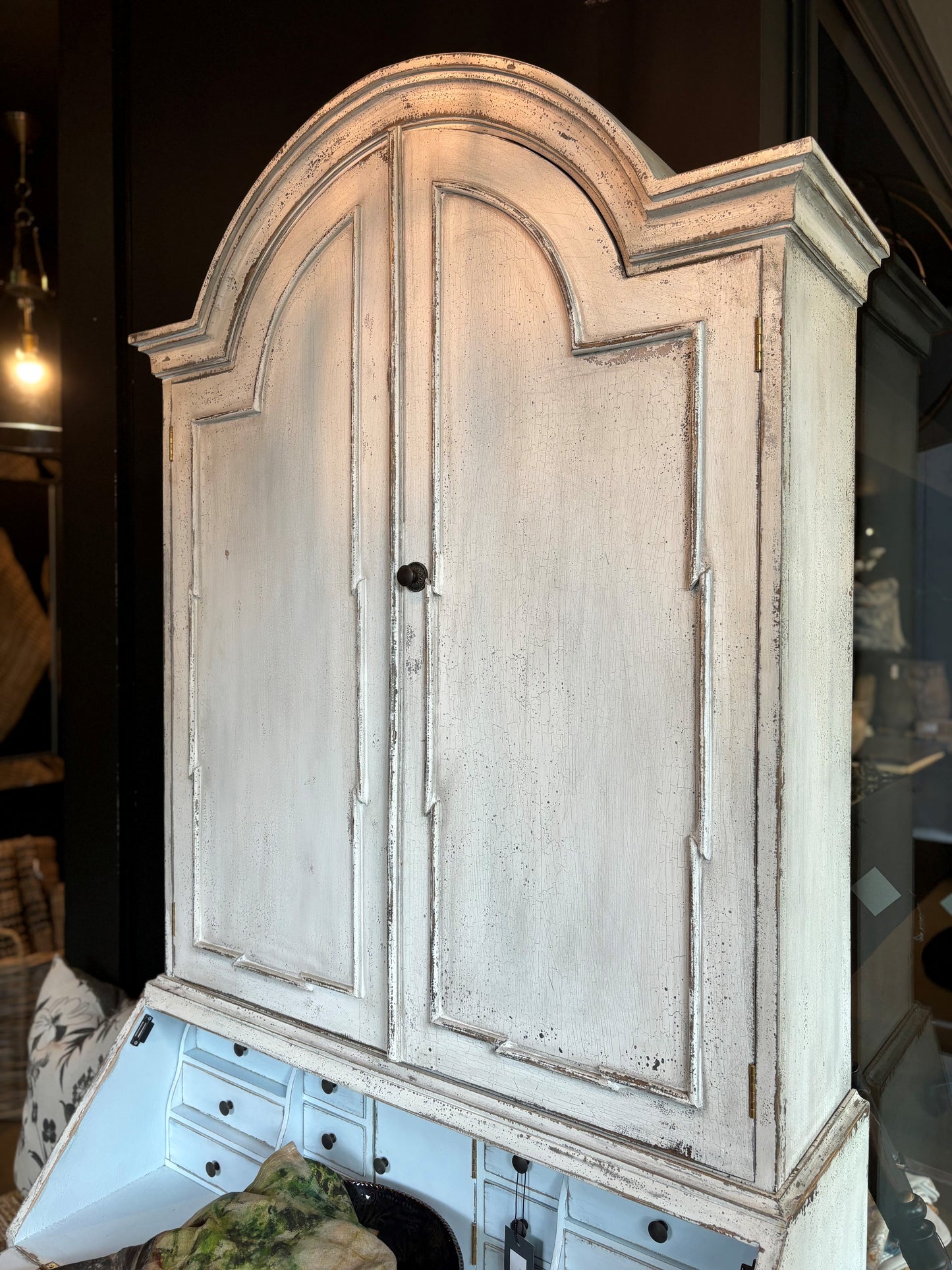 This stunning and unique piece is handcrafted out of solid mahogany which has been carefully distressed to achieve an authentic timeworn appearance. Front