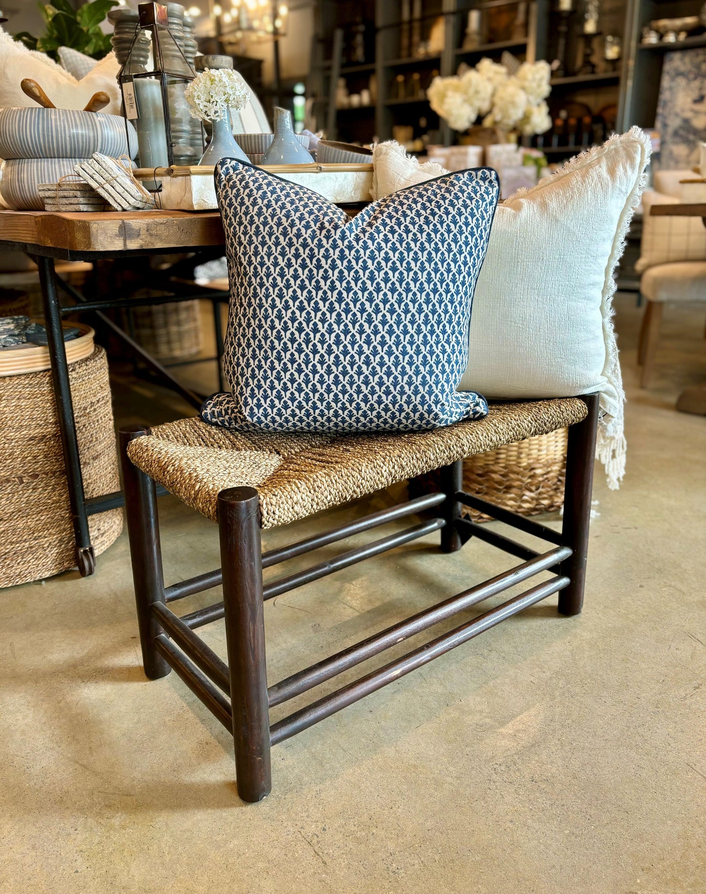 A touch of texture gives the Seagrass Stool a casual aesthetic to complement its French country farmhouse style. Crafted with a teak frame and topped with a woven seagrass seat, this stool is a versatile piece which can be used in every room. Front