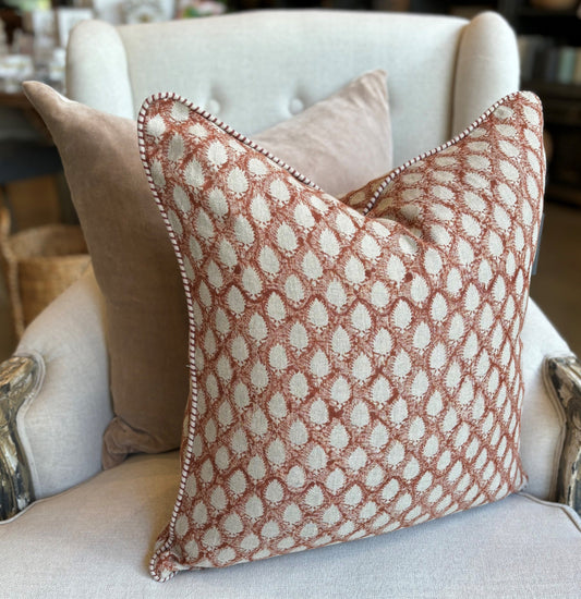 This elegant Cypress Block Printed Linen Mustard Cushion is hand block printed on soft, natural linen and adorned with delicate piping along the edges. Drawing inspiration from the luxurious textiles of the ancient Orient, it adds a touch of sophistication to any space. Crafted by the renowned Swedish brand, Chamois, this cushion is made with premium Belgian 100% linen and includes a soft feather insert.