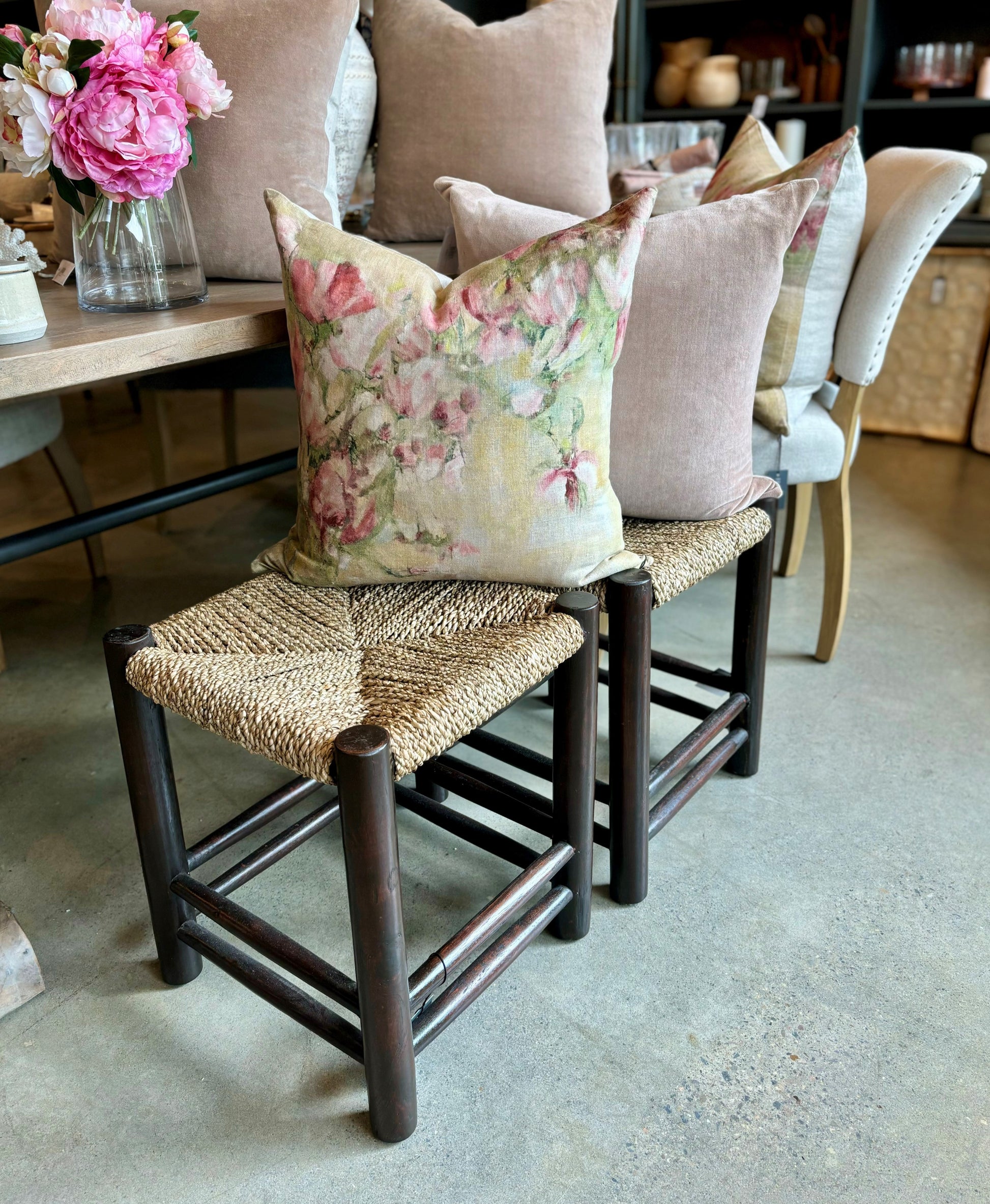 A touch of texture gives the Limonges Stool a casual aesthetic to complement its French country farmhouse style. Crafted with a teak frame and topped with a woven seagrass seat, this stool is a versatile piece to style a living room or kitchen. Front