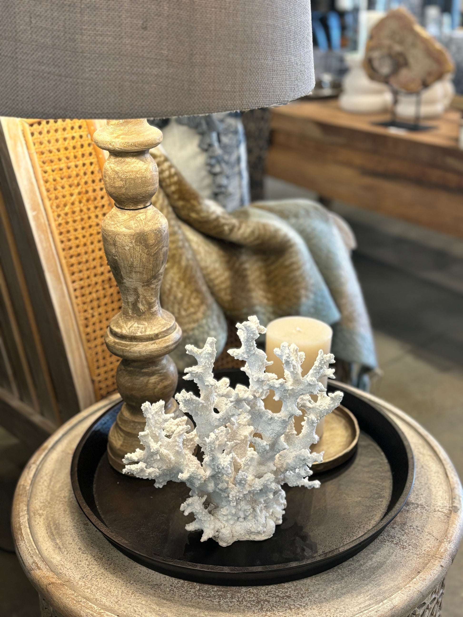 Discover a piece of the ocean inside your home with the Samudra Reef Coral Sculpture. Lovingly crafted with meticulous attention to detail, this polyresin sculpture features a realistic tree-like shape complete with pockmarks and crevices to bring the ocean atmosphere to your home. Enjoy the beauty of coral without harming the environment. Styled.