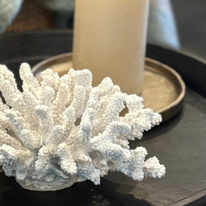 Our White Sea Coral Sculpture is perfect for any home. Crafted with polyresin for maximum durability, the stunning piece features intricate folds and varied textures, evoking the beauty of the ocean even when inside. The sculpture is easy to clean with a soft cloth for a long-lasting, realistic art piece. Close up.