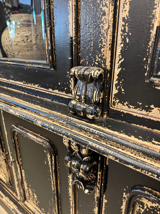 Aquitaine Black Distressed Mahogany Display Cabinet
