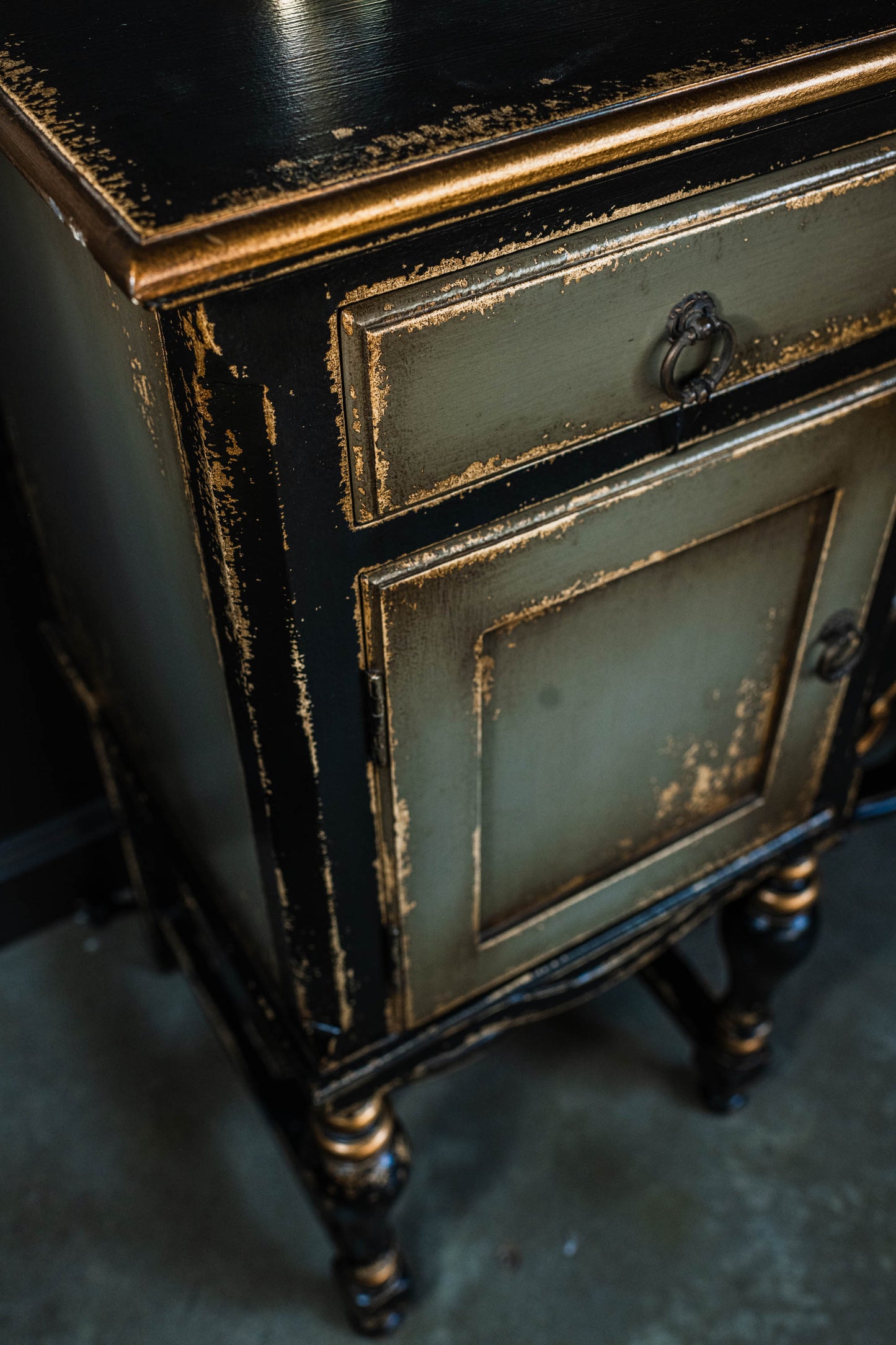 Gifted artisans in Java have crafted this one-of-a-kind furniture piece that boasts a lightly-distressed, aged look. Meticulously carved from mahogany, this exquisite item is certain to be a cherished family heirloom. It features 2 doors and 4 drawers. Corner