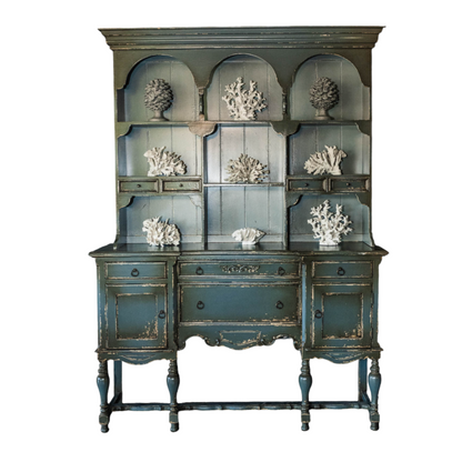 The Chamonix Hutch is a unique and beautiful piece that has been crafted by skilled artisans in Java. Our French-influenced design has been delicately hand-painted and given a light patina to add a subtle aged look. Crafted from mahogany and featuring finely-carved details, this stunning piece is sure to become a treasured heirloom. Front