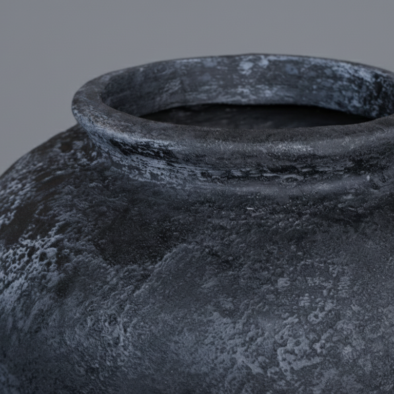 Black terracotta vase on a gray background