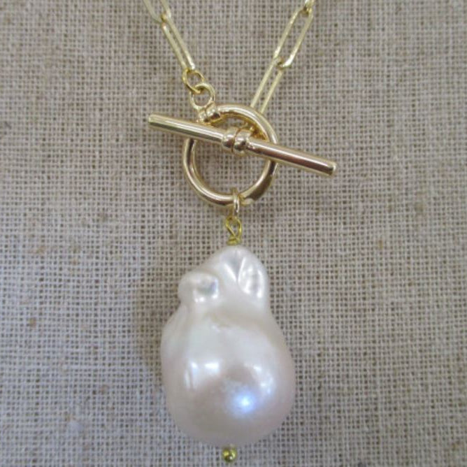 Baroque Pearl & Fob Gold Necklace
