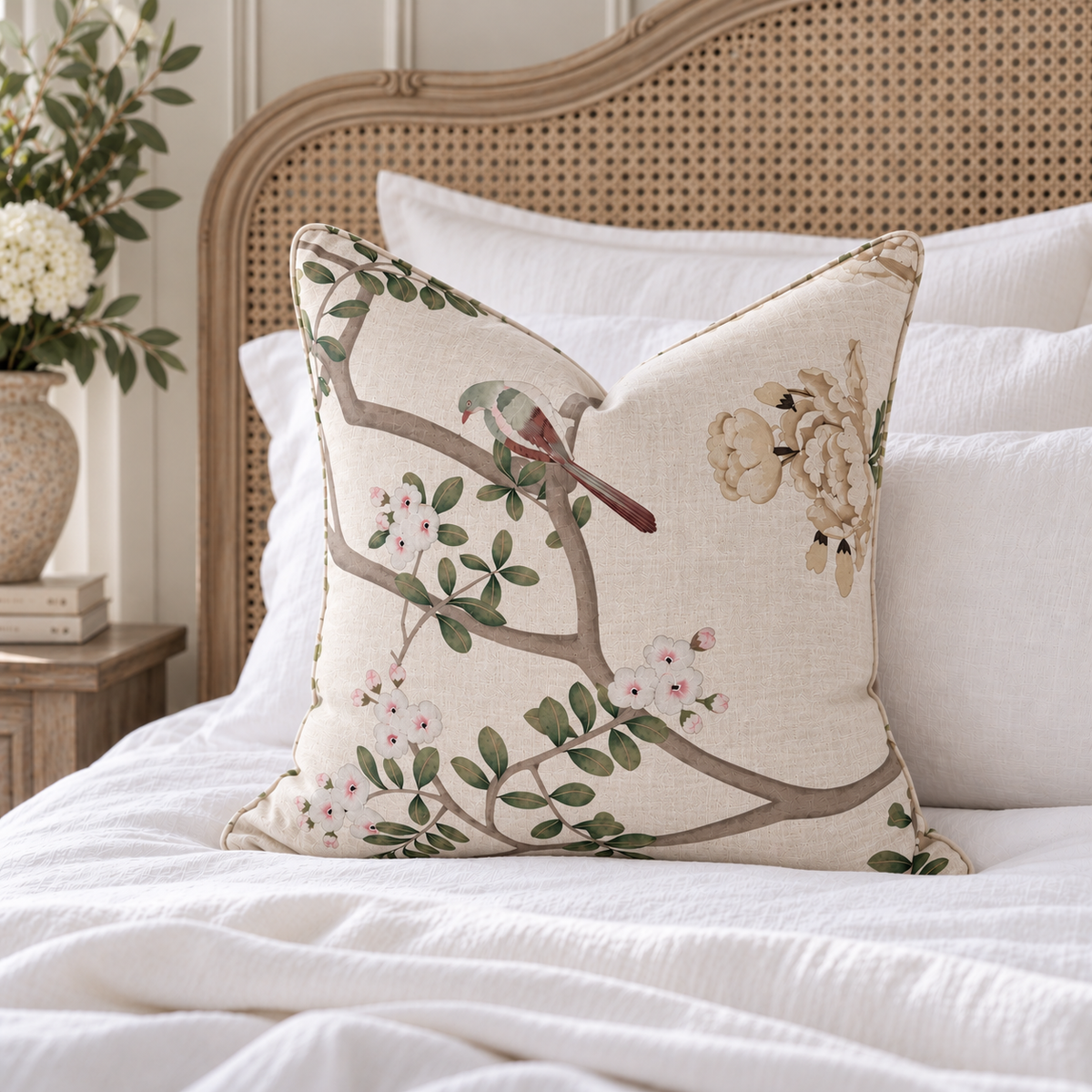 Solène Parchment Floral Cushion 50cm x 50cm