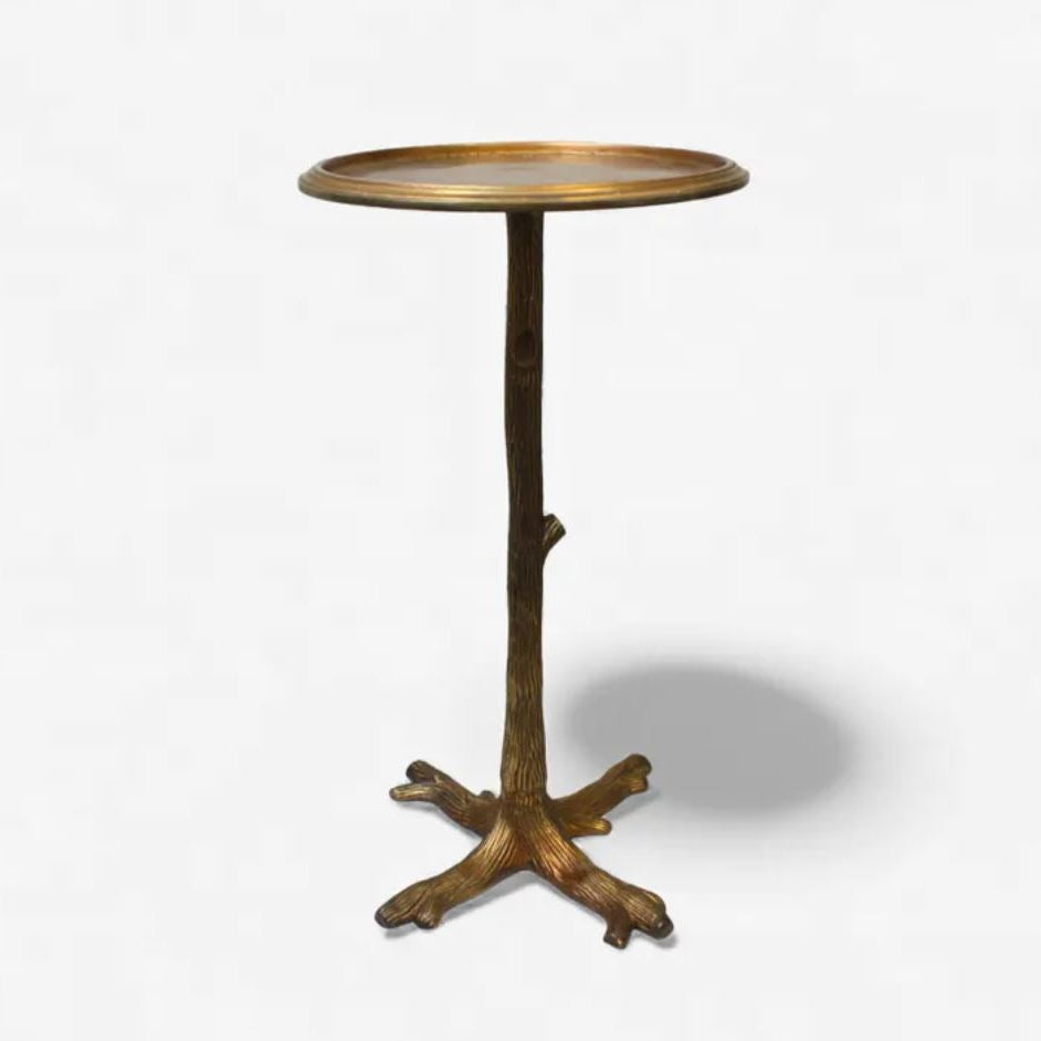 Bronze Side table with tree branch base on a white background