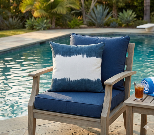 Navy and white outdoor cushion 