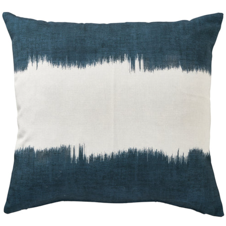 Decorative pillow with blue and white gradient pattern on a white background