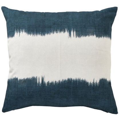 Decorative pillow with blue and white gradient pattern on a white background