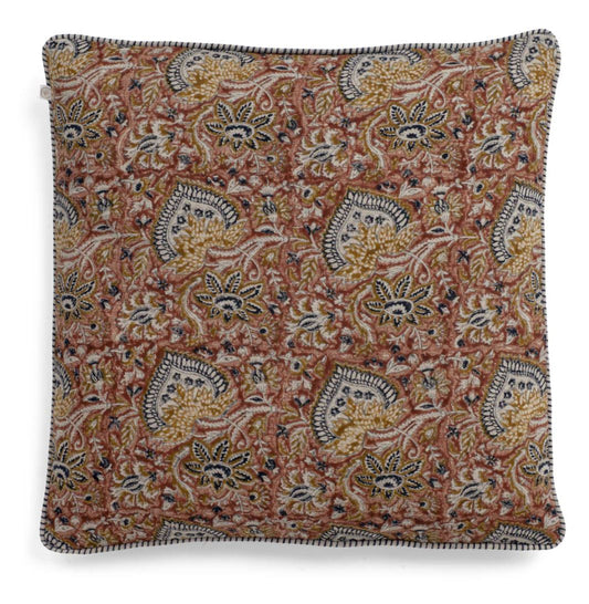 Oriental Mustard Block Printed Linen Cushion 50cm x 50cm