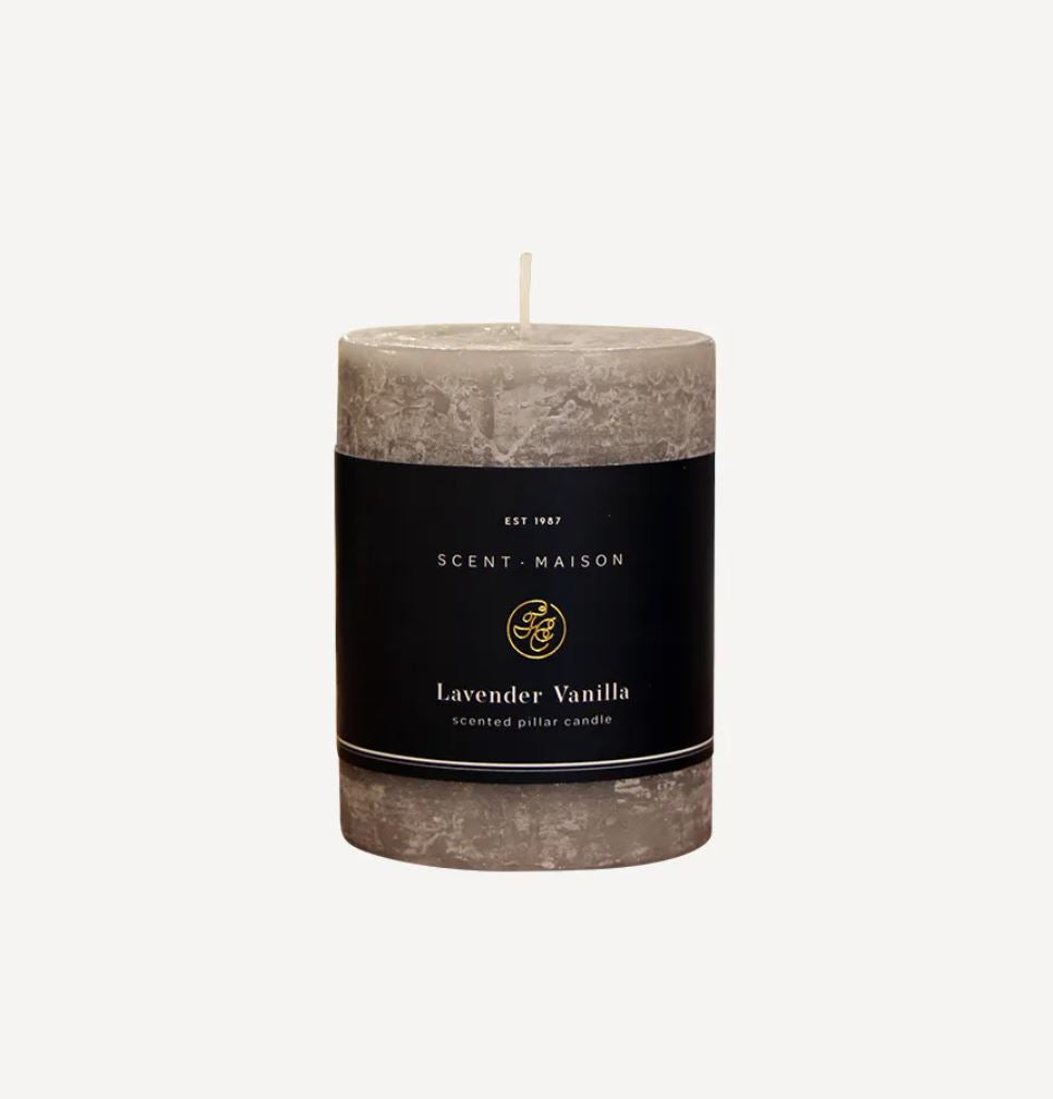 Maison Pillar Candle Lavender Vanilla Pear 3" x 4"